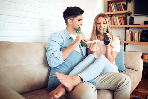 Couple having fun at home