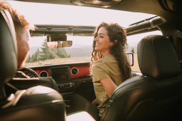 Couple having fun on roadtrip