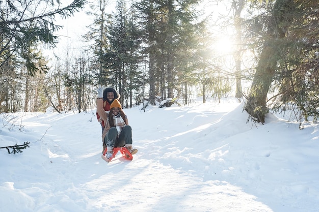 Couple having fun on winter day