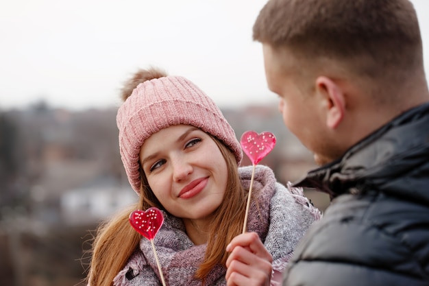 Couple having fun with sweets