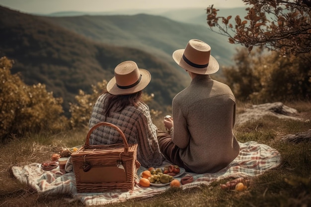 A couple having picnic on the grass Created using generative Al tools