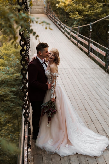 couple having their wedding in the woods