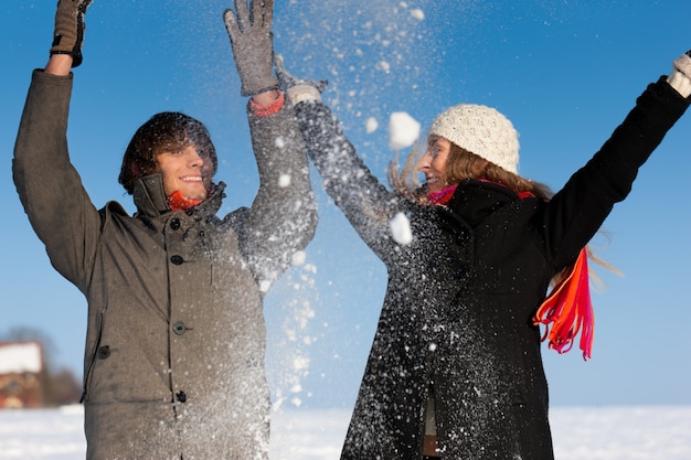 Couple having a winter walk