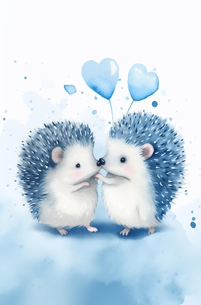 A couple of hedgehogs in love with balloons