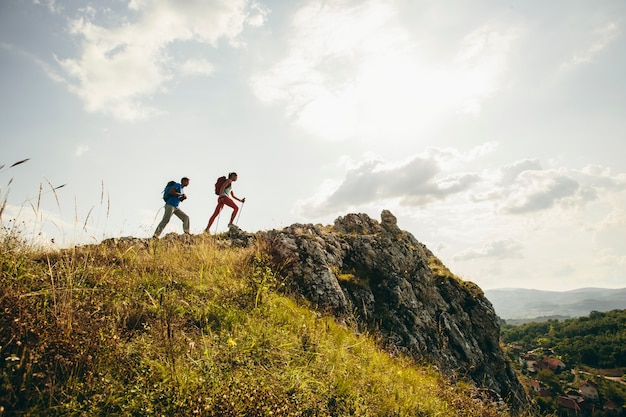 Couple hiking in the mountains