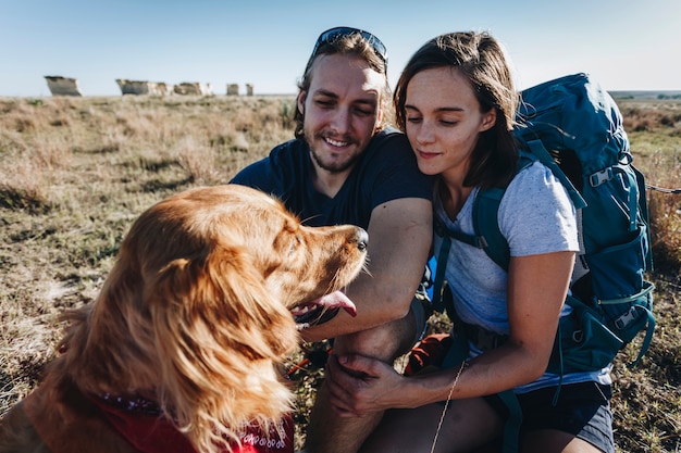 Couple hiking together in the wilderness