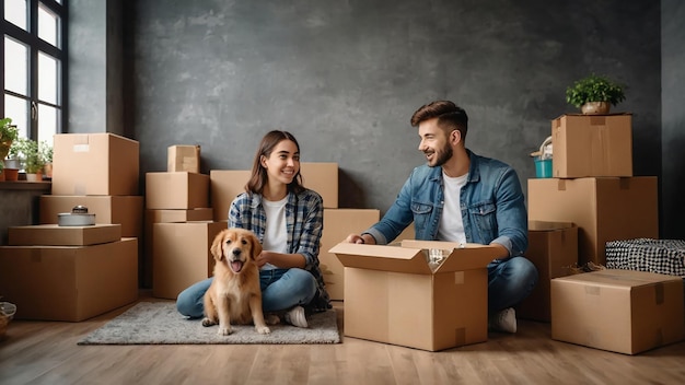 Couple and his pet moving to new home