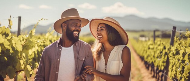 couple holding hands in a field with mountains in the background