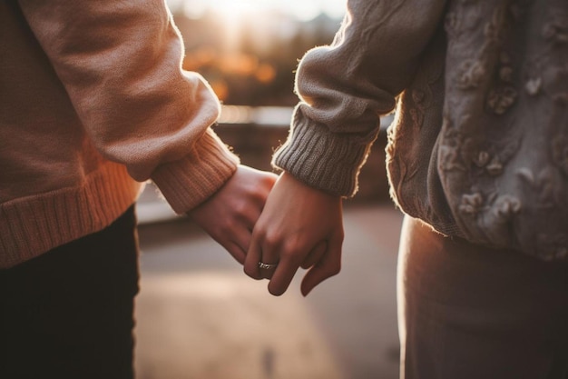 a couple holding hands, one of which has the word " on it.