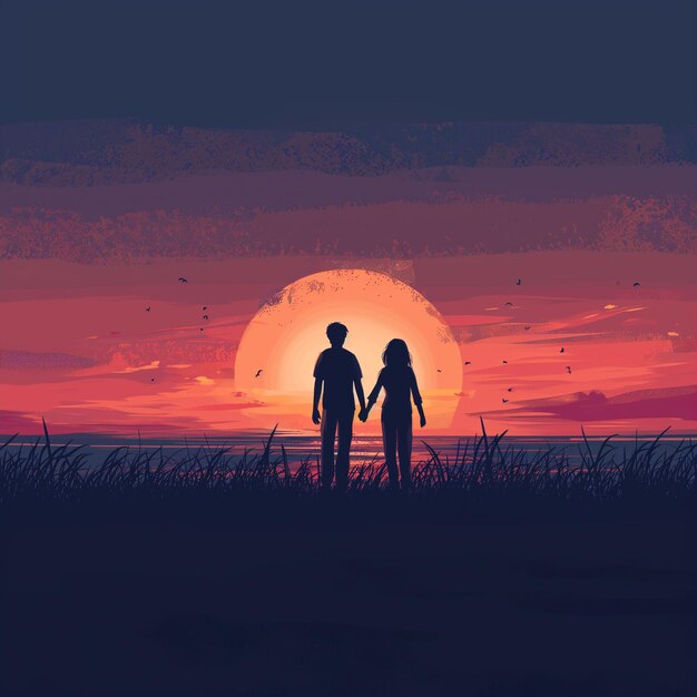 A couple holding hands during sunset