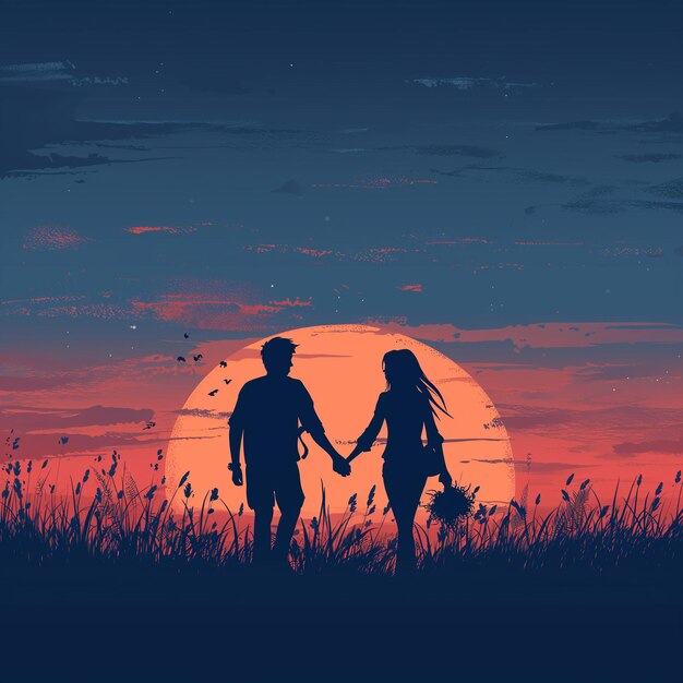 A couple holding hands during sunset