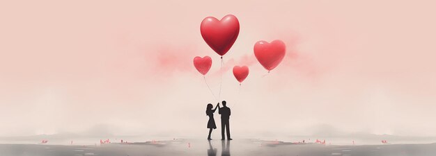 Couple Holding HeartShaped Balloons