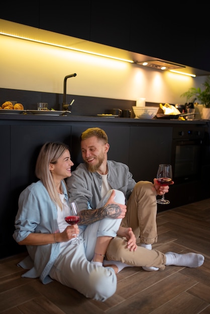 Photo couple at home spending time together