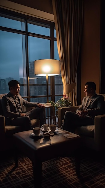 a couple in a hotel room, one of which has a lamp on it.