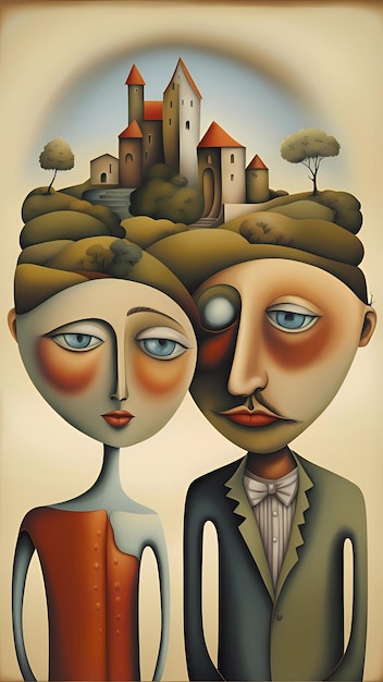 a couple in a house with a man and a woman in a hat