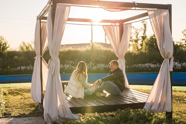 Couple hugging and have fun in nature outdoor