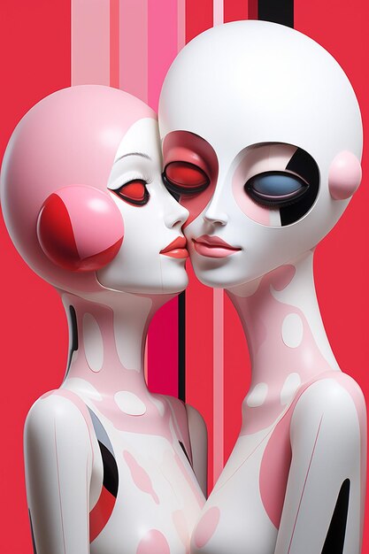 Photo couple hugging in the style of hd mod graphic design poster art light pink and red tiago hoisel