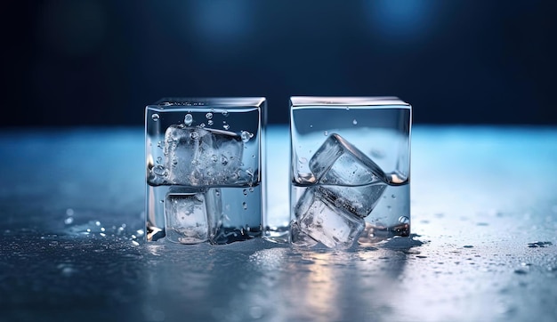 a couple of ice cubes with water on them