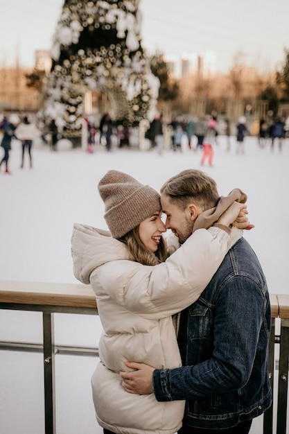 Couple at ice skating rink