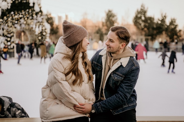 Couple at ice skating rink