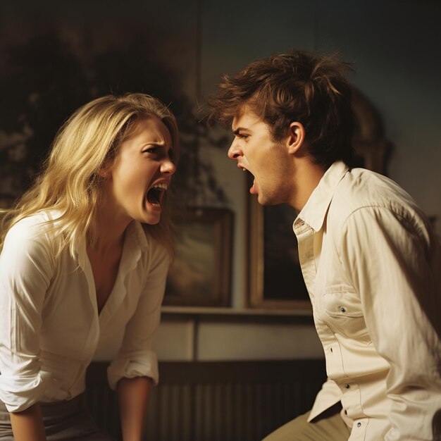 A couple is arguing in a room