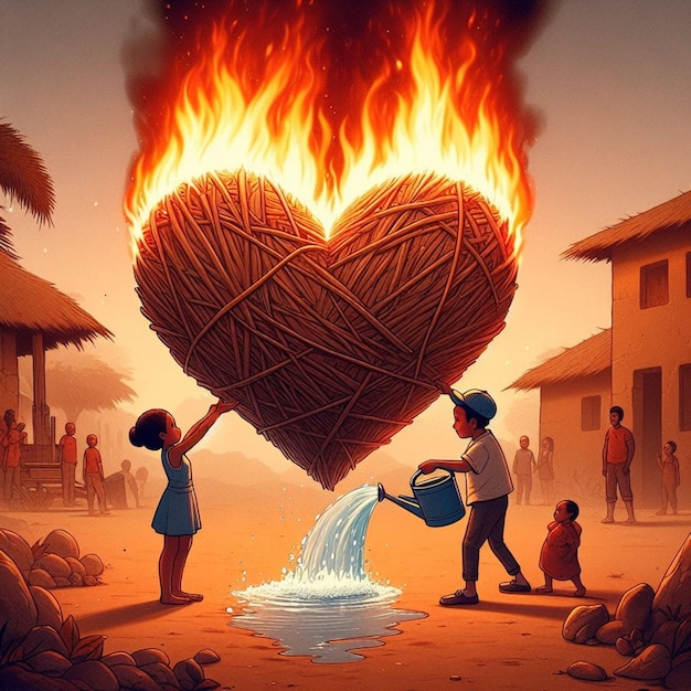 A Couple is Enjoying Valentines day with Fire effect heart shape