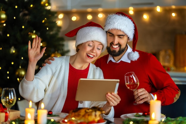 Couple is having Christmas dinner