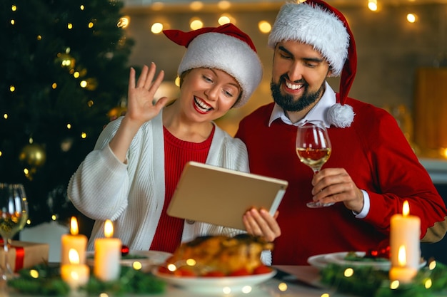 Couple is having Christmas dinner