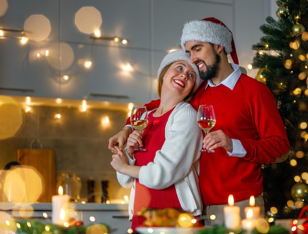 Couple is having Christmas dinner