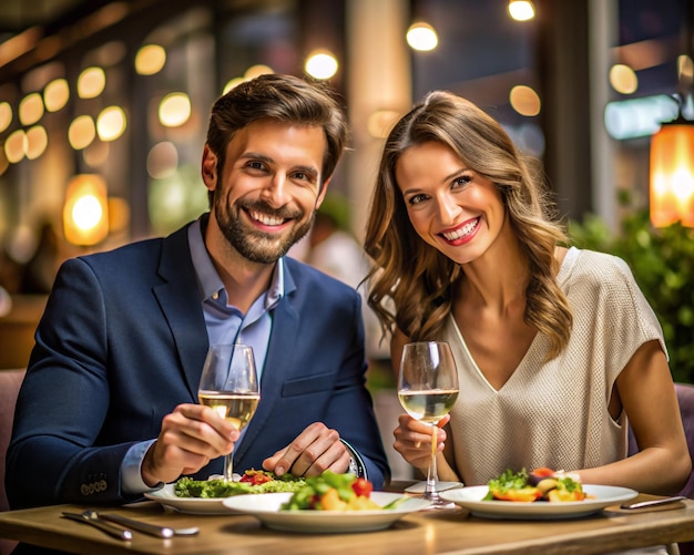 Photo a couple is having dinner together