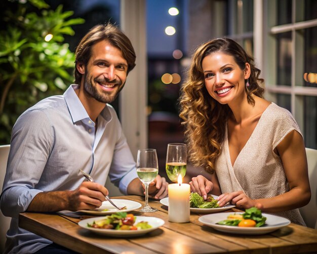 Photo a couple is having dinner together