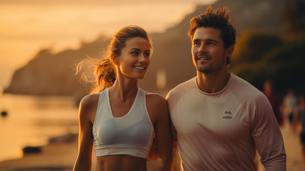 couple jogging on beach