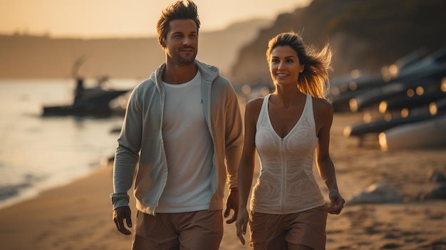 couple jogging on beach