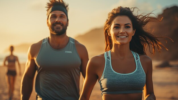 Photo couple jogging on beach