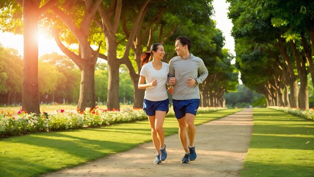 Couple jogging in park