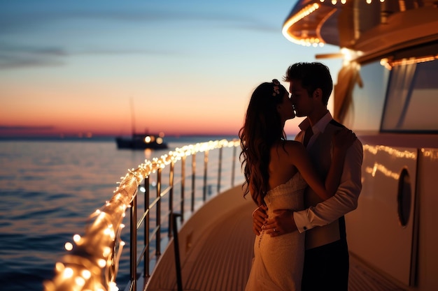 Photo couple kissing on boat