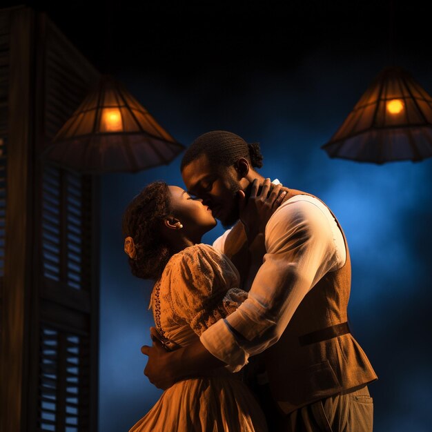 Photo a couple kissing in front of a lamp that has the word 