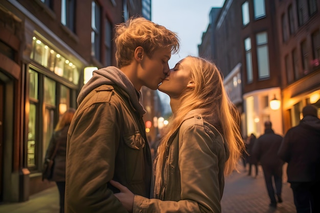사진 couple kissing on the street