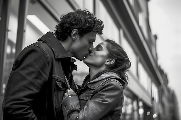 Couple kissing on the street