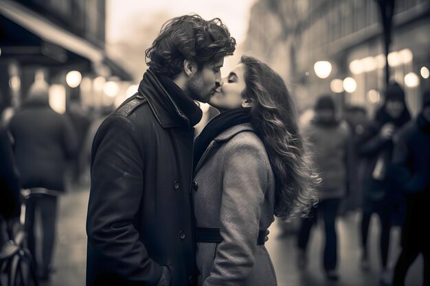 Couple kissing on the street