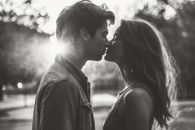 A couple kissing in the sun