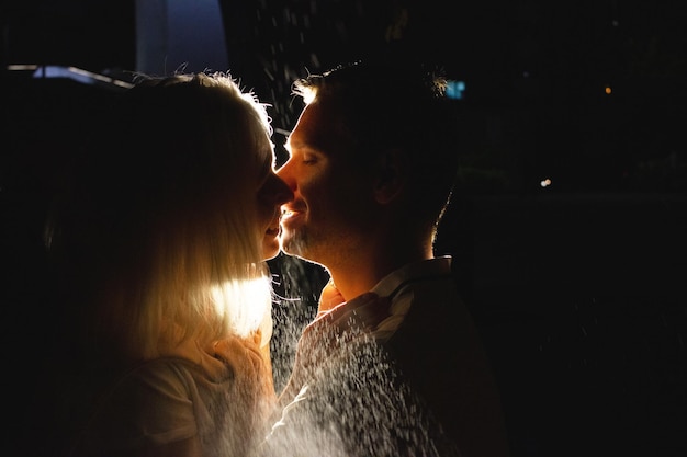 Couple kissing while at night