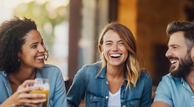 a couple laughing and laughing in a cafe