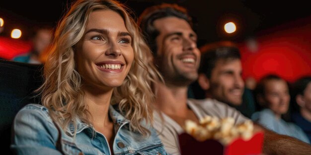 couple laughing while watching movie in cinema ai generated