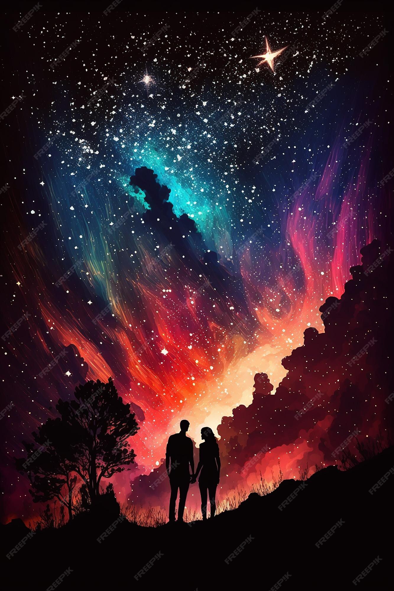 Premium Photo | A couple looking at the stars in the sky