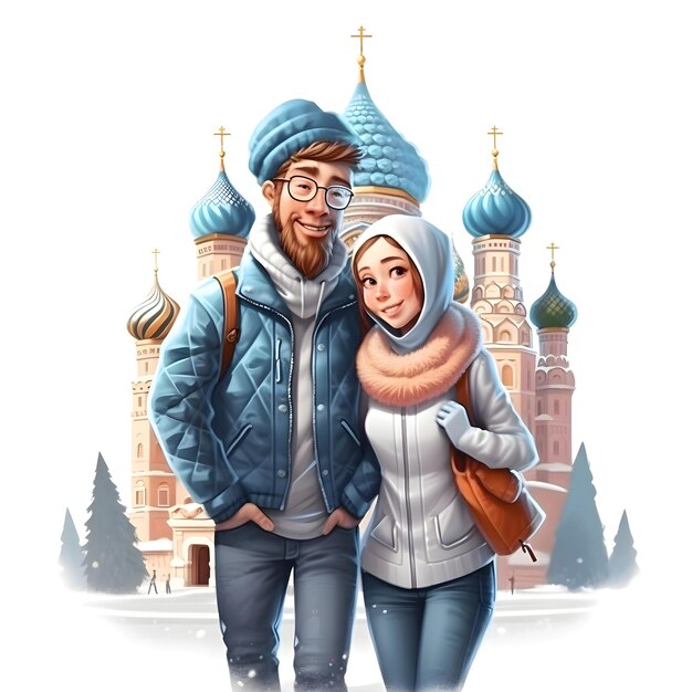 Couple in love on the background of St Basil's Cathedral