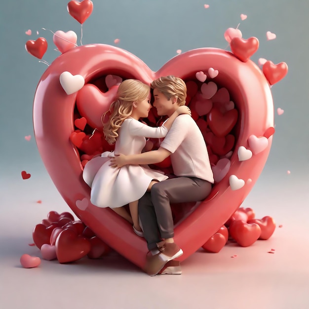 Couple in love concept two cute hearts hugging with sweet love romantic moment