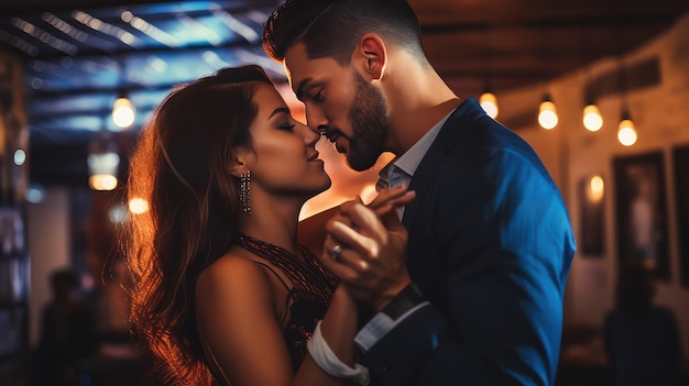 Couple in love dancing in the dark room