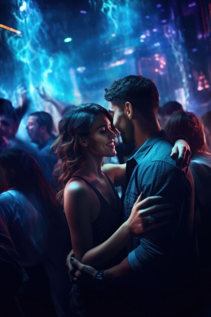 Photo couple in love dancing in night club in crowd ai generated