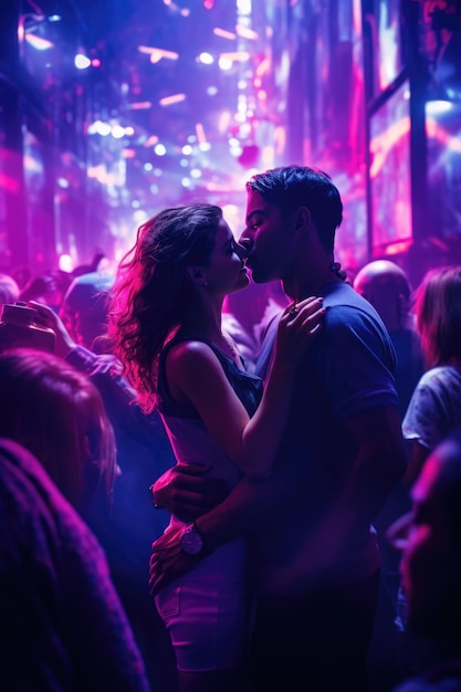 couple in love dancing in night club in crowd ai generated
